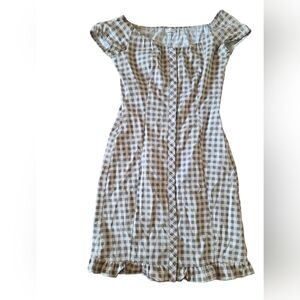 Pro Mod Tan Gi Gham Ruffle Bottom Mini Dress Hook & Eye Close Front Size M